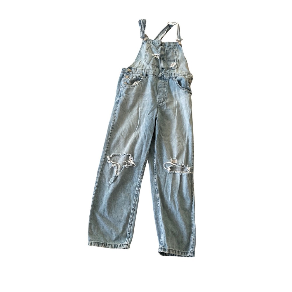 We The Free Women Distressed Light Wash ziggy Denim Overalls Medium